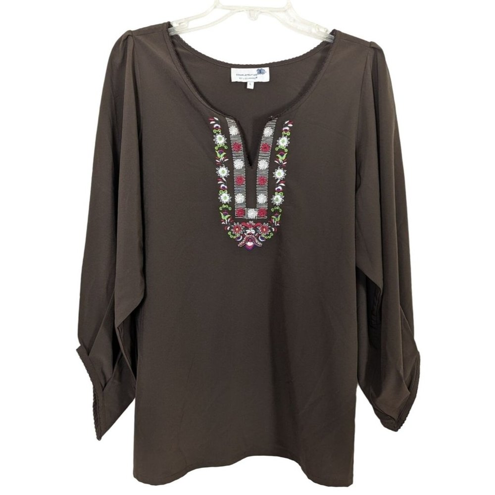Completely Me by Liz Lange brown embroidered Angel sleeve Tunic size L